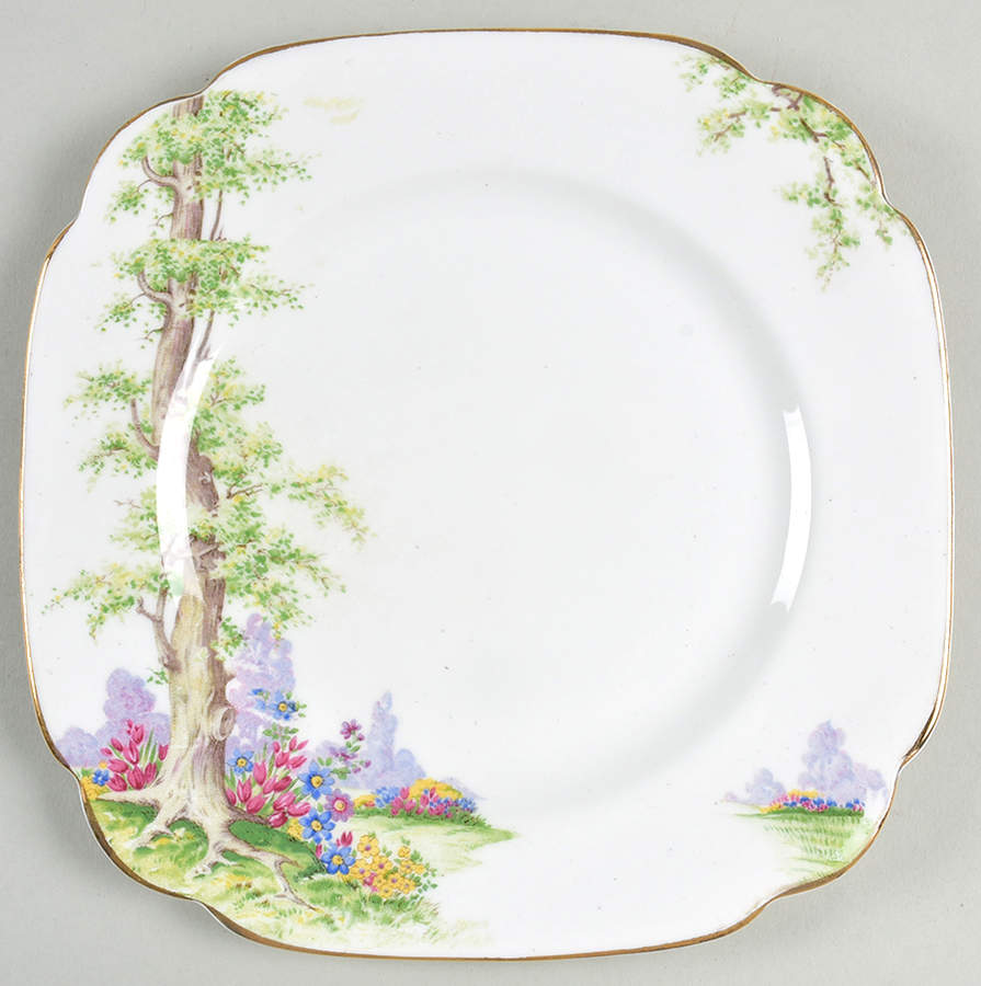 Greenwood Tree (Gold Trim) Square Salad Plate by Royal Albert-1