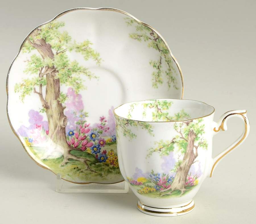 Greenwood Tree (Gold Trim) Footed Demitasse Cup & Saucer Set by Royal Albert-1