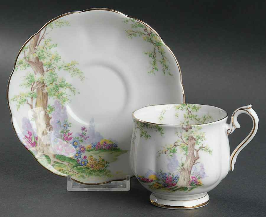 Greenwood Tree (Gold Trim) Footed Cup & Saucer Set by Royal Albert-1