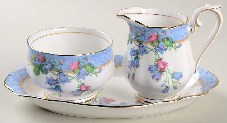 Harebell Mini Creamer & Open Sugar with Tray by Royal Albert-1