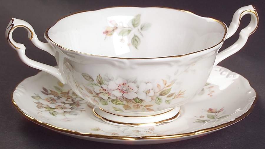 Haworth Footed Cream Soup Bowl & Saucer Set by Royal Albert-1