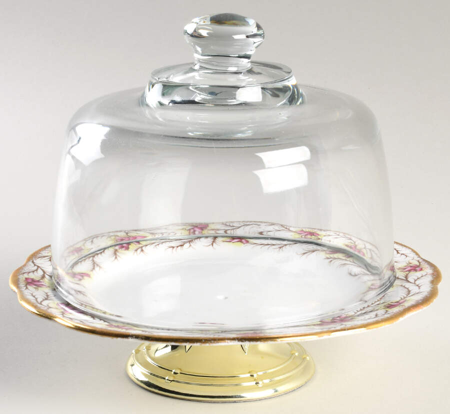 Heather Bell 6 1/2"-7 1/2" Footed Cheese Plate w/ Glass Dome HC by Royal Albert-1