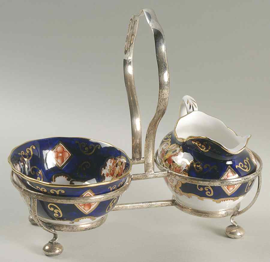 Heirloom (Bone China Stamp) Mini Creamer & Open Sugar w/Metal Stand by Royal Albert-1
