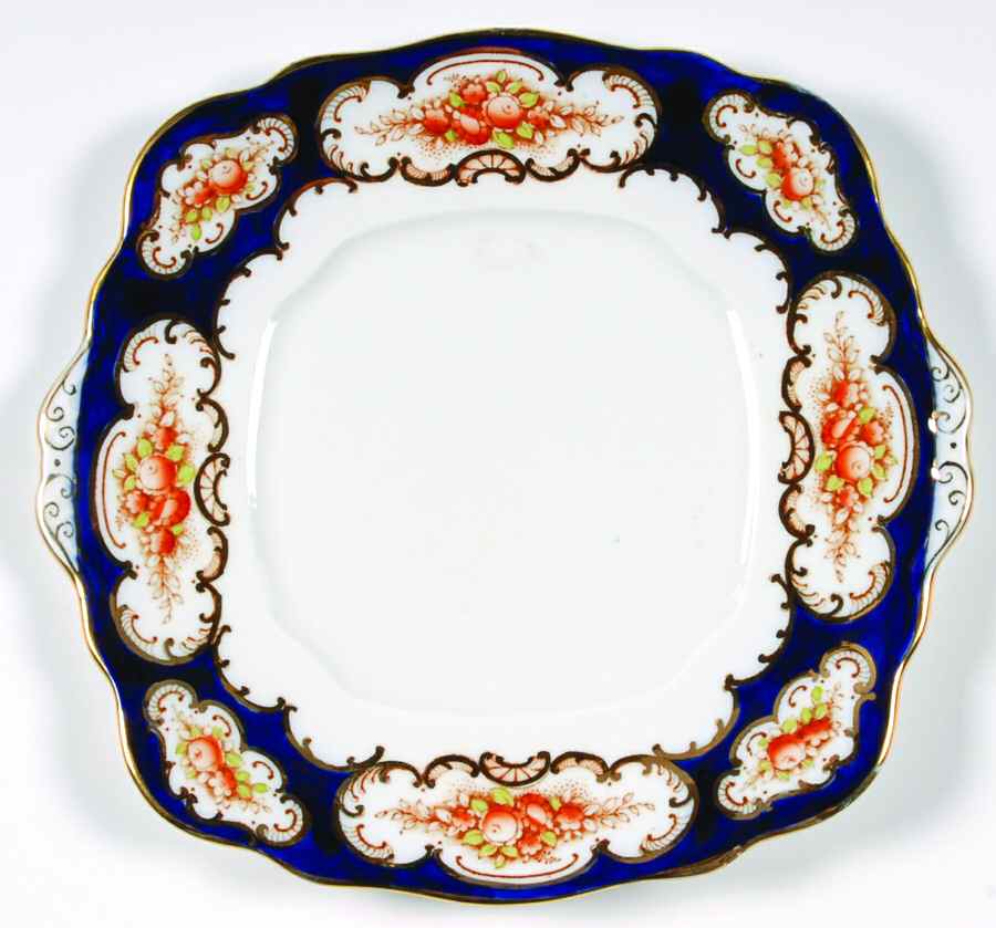 Heirloom (Crown China Stamp, SCALLOPED) Square Handled Cake Plate by Royal Albert-1