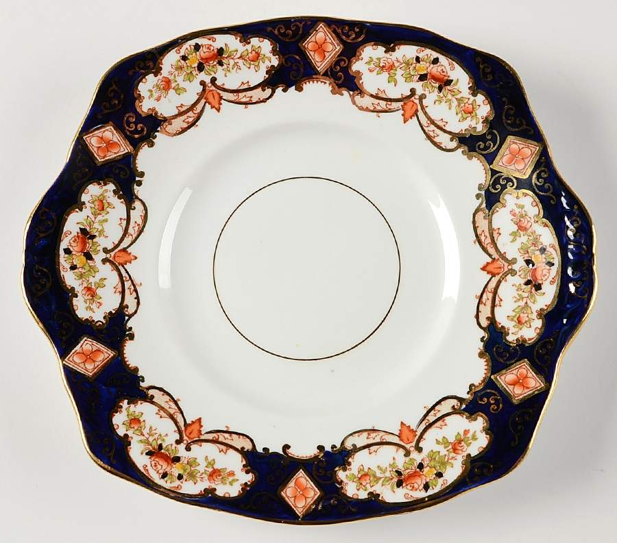 Heirloom (Crown China Stamp, SCALLOPED) Square Handled Cake Plate by Royal Albert-1