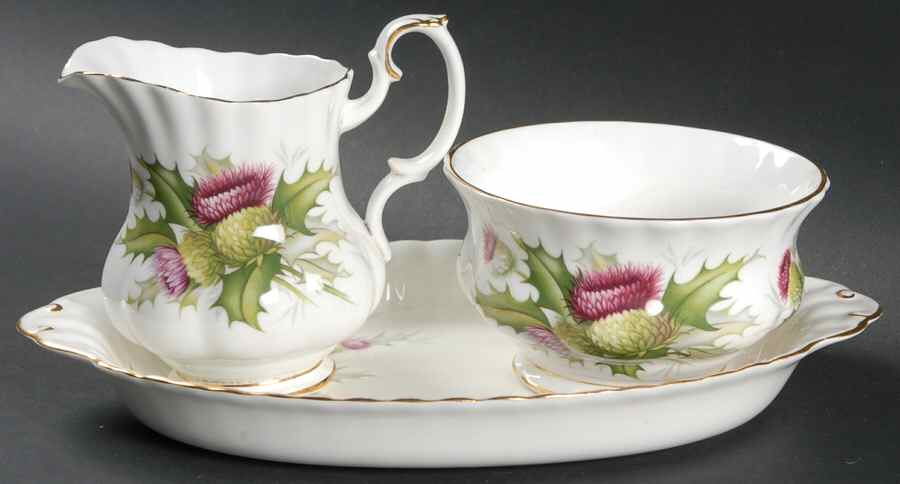 Highland Thistle Mini Creamer & Open Sugar with Tray by Royal Albert-1