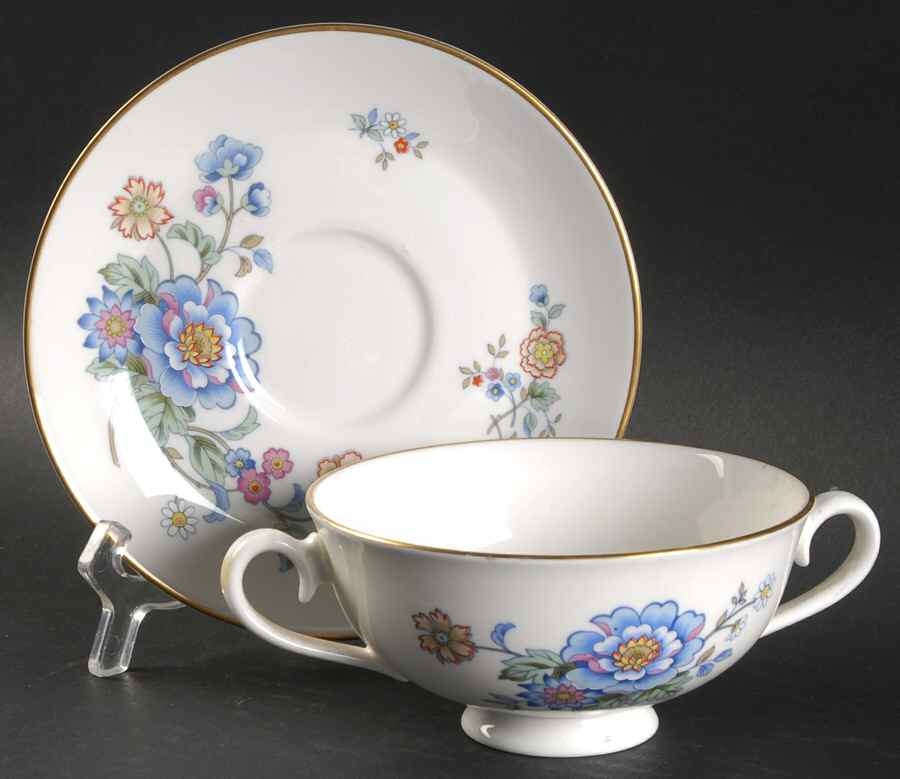Hidden Valley Footed Cream Soup Bowl & Saucer Set by Royal Albert-1