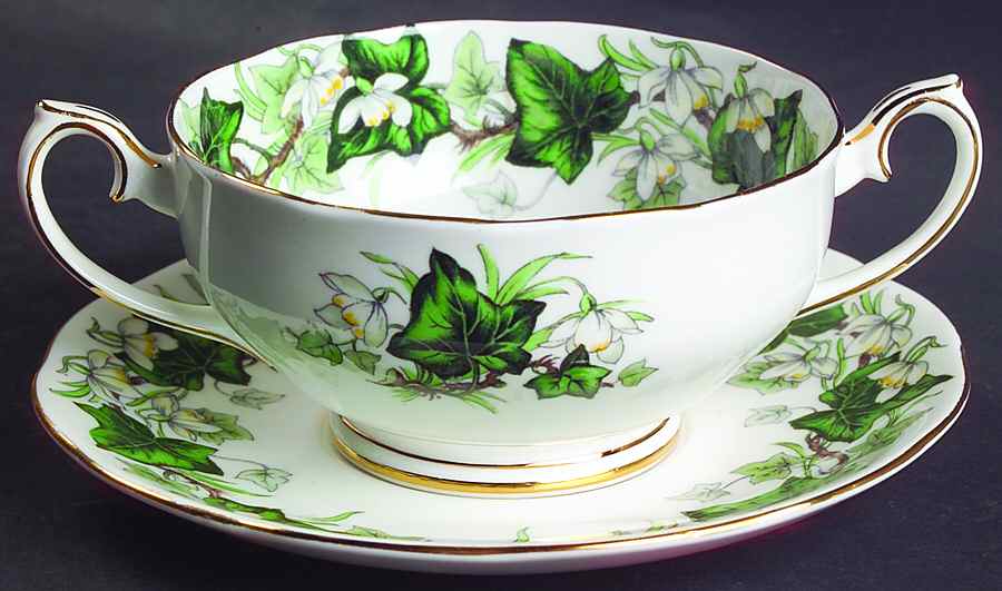 Ivy Lea Footed Cream Soup Bowl & Saucer Set by Royal Albert-1