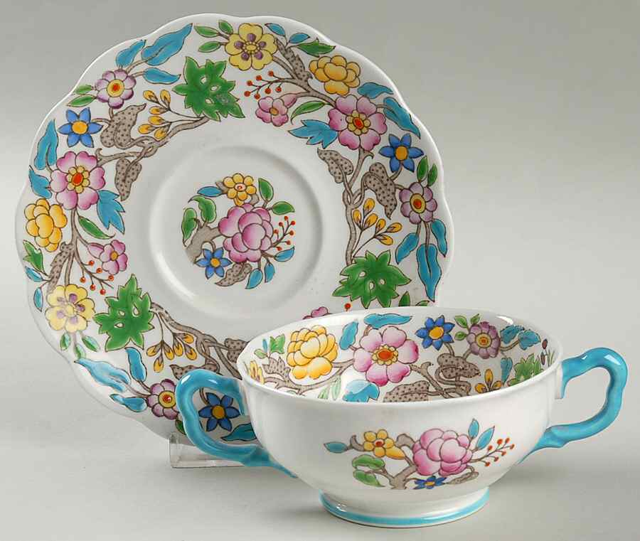 Jacobean Footed Cream Soup Bowl & Saucer Set by Royal Albert-1