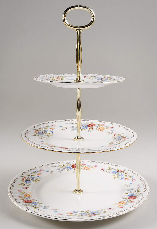 Jubilee Rose 13 7/8"-14 1/4" 3-Tiered Serving Tray(DP,SP,BB) HC by Royal Albert-1
