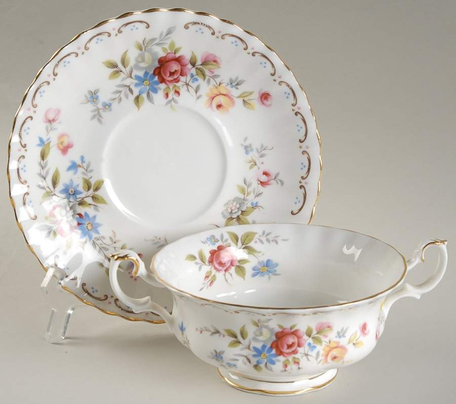 Jubilee Rose Footed Cream Soup Bowl & Saucer Set by Royal Albert-1