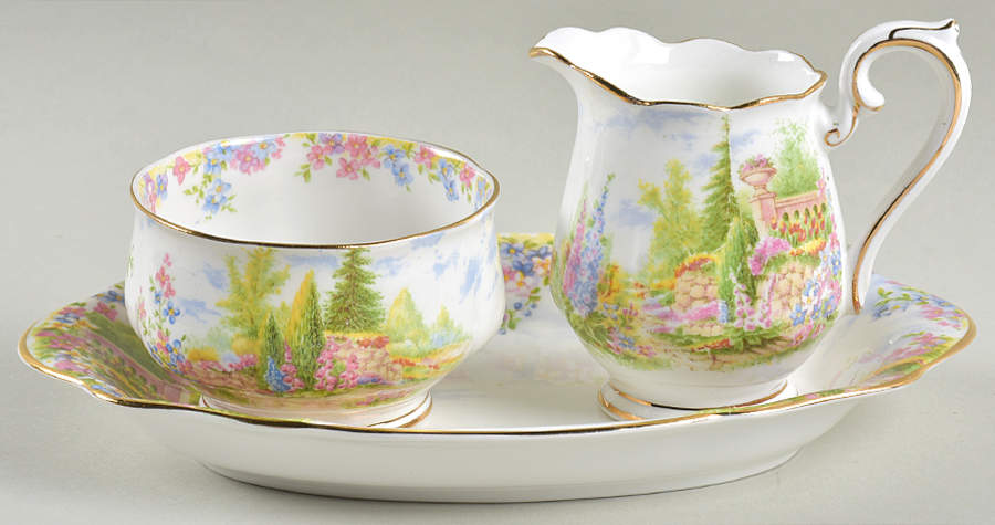 Kentish Rockery Mini Creamer & Open Sugar w/Tray Set by Royal Albert-1