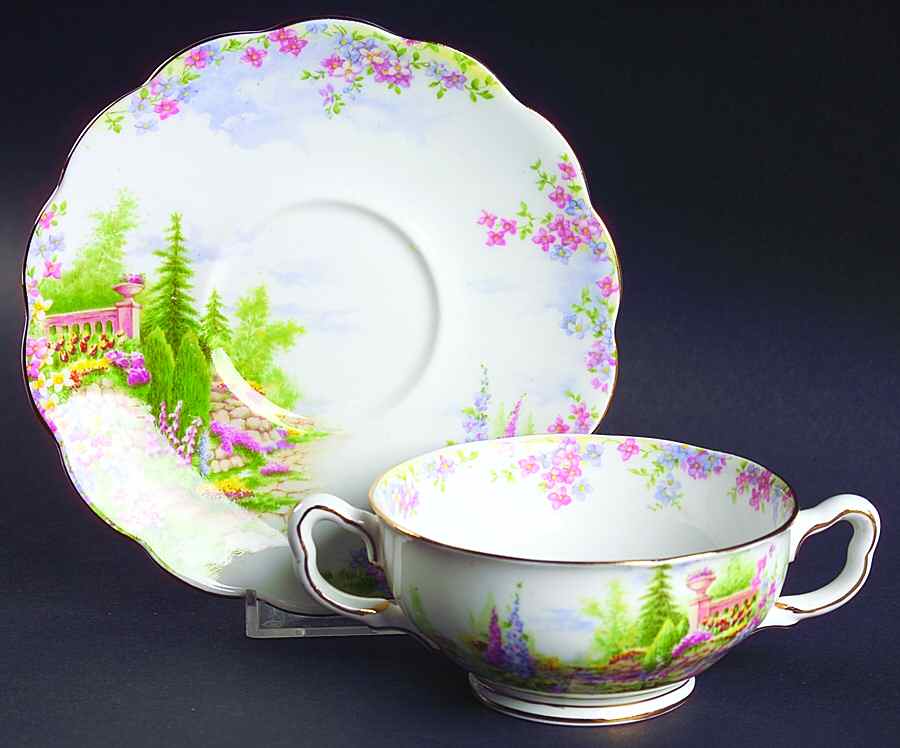 Kentish Rockery Footed Cream Soup Bowl & Saucer Set by Royal Albert-1