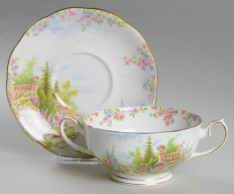 Kentish Rockery Footed Cream Soup Bowl & Saucer Set by Royal Albert-1
