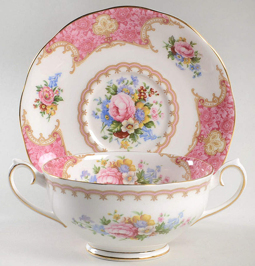 Lady Carlyle Footed Cream Soup Bowl & Saucer Set by Royal Albert-1