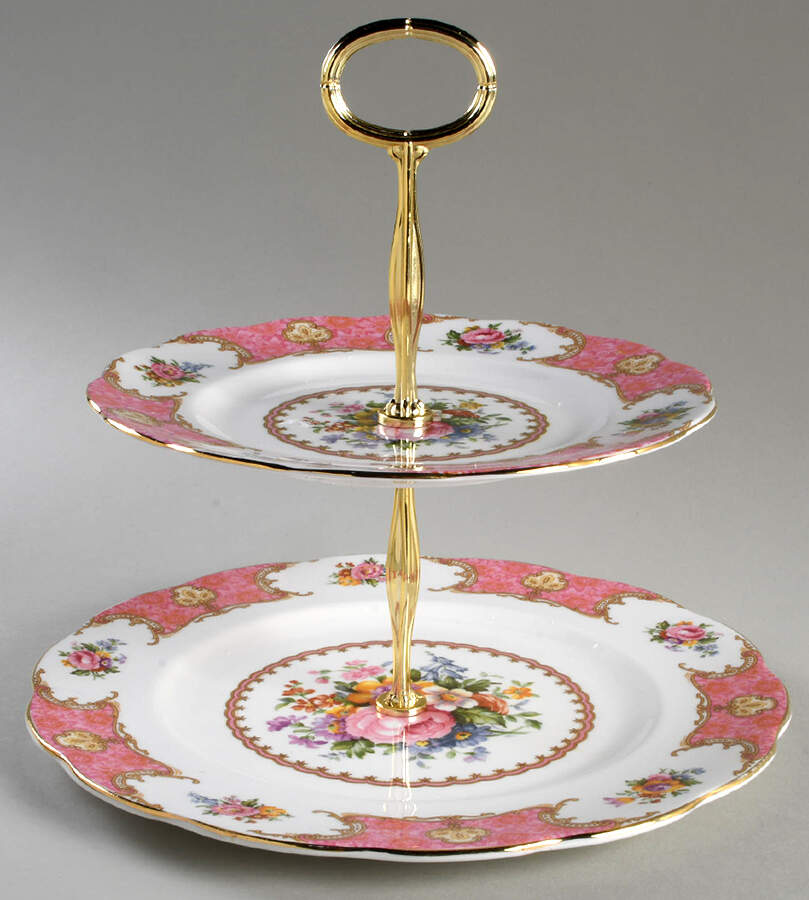 Lady Carlyle 6 5/8"-10"  2 Tiered Serving Tray (Dp, Sp) HC by Royal Albert-1