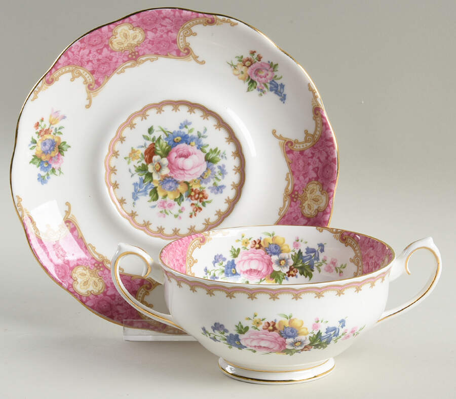 Lady Carlyle Footed Cream Soup Bowl & Saucer Set by Royal Albert-1