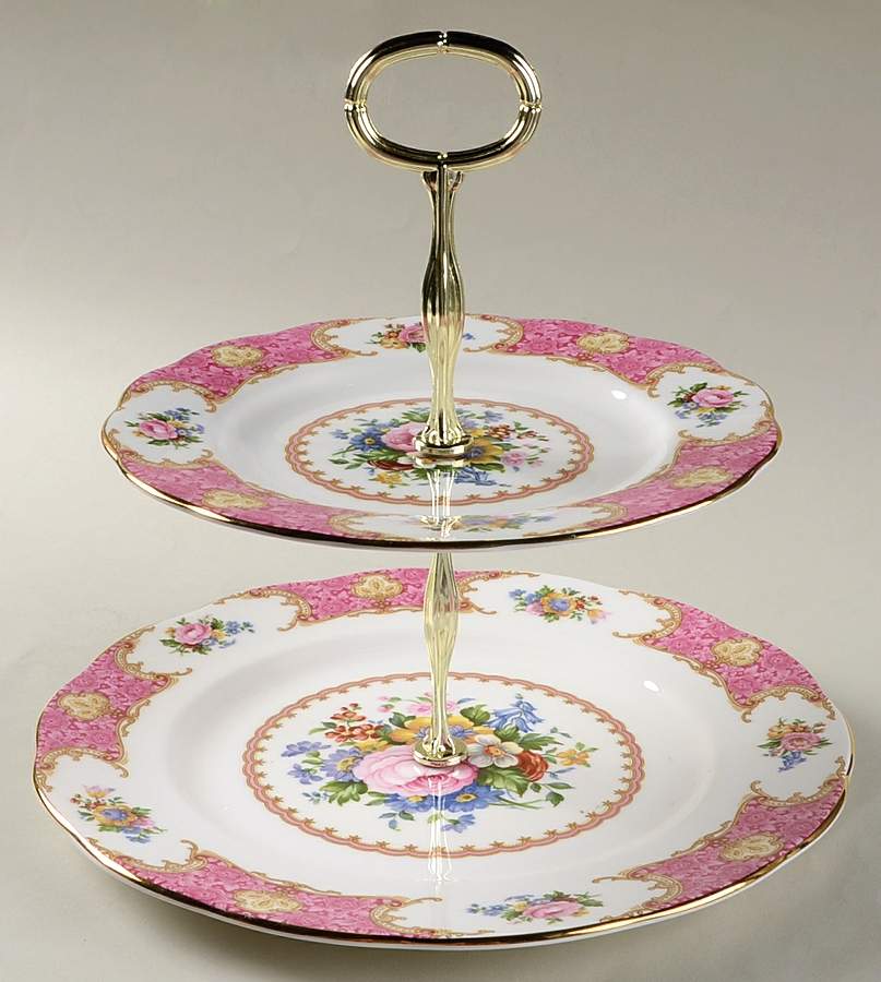 Lady Carlyle 2 Tiered Serving Tray (Dinner & Salad Plate) by Royal Albert-1