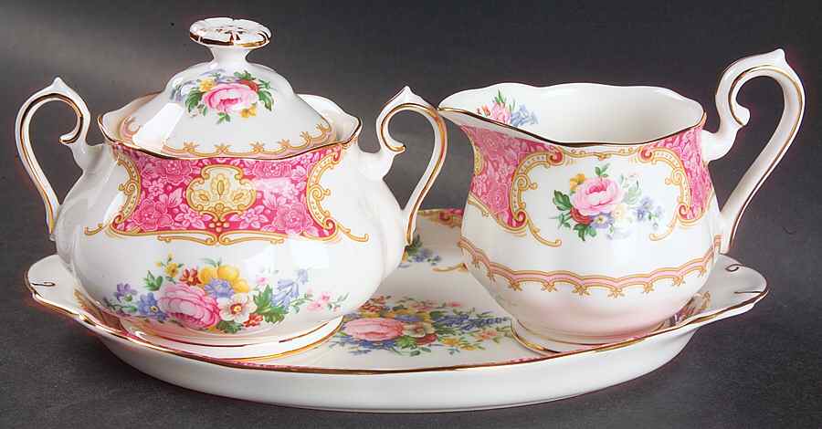 Lady Carlyle Creamer & Sugar with Lid & Tray Set by Royal Albert-1