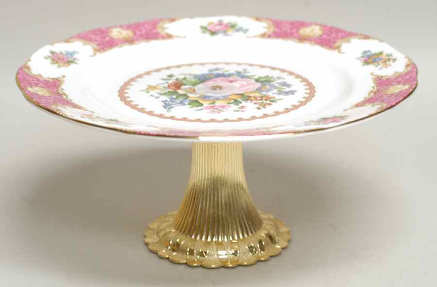 Lady Carlyle Cake Stand with 4"-5" Metal Pedestal  Hc by Royal Albert-1