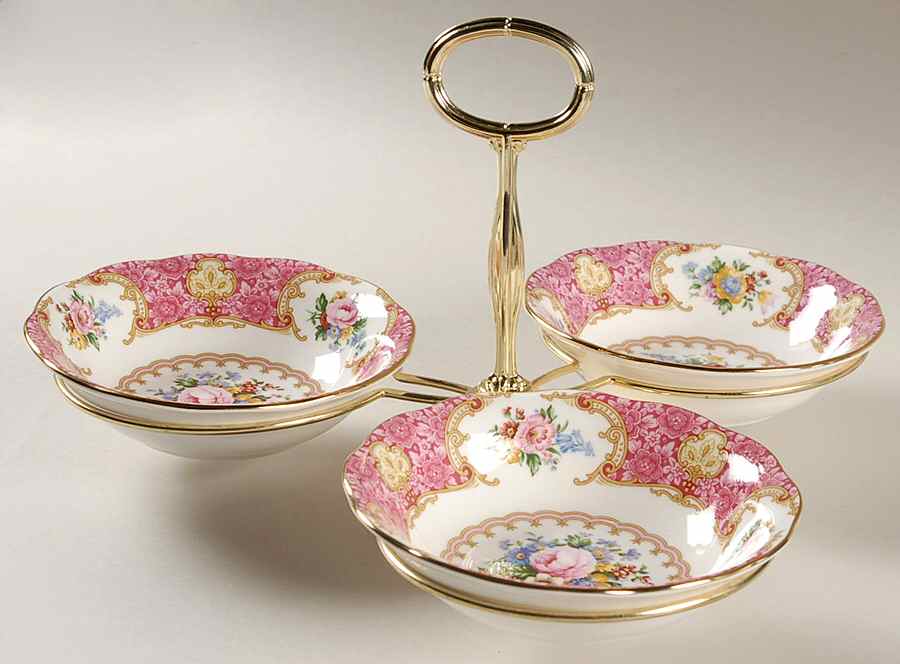 Lady Carlyle 7" x 12" 3-Part Relish & Metal Stand (FR) HC by Royal Albert-1