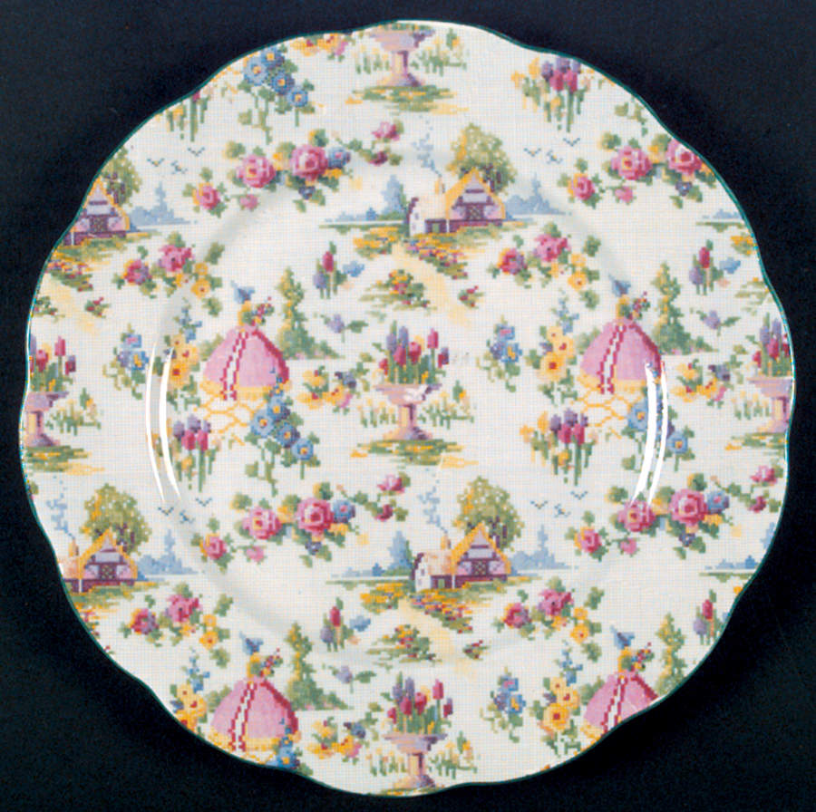 Lady Gay (Hampton, Countess, Green Trim) Dinner Plate by Royal Albert-1