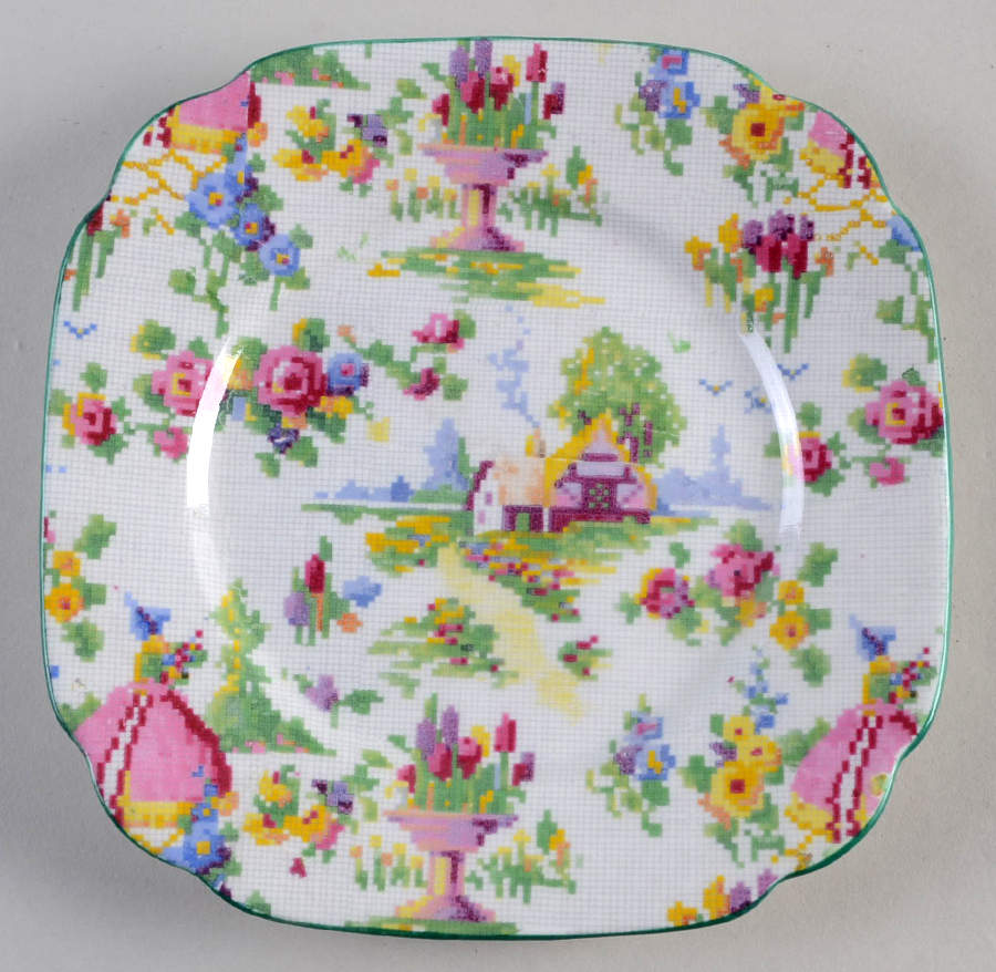Lady Gay (Hampton, Countess, Green Trim) Square Bread & Butter Plate by Royal Albert-1