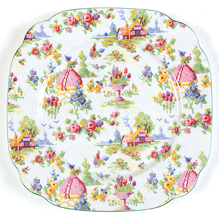 Lady Gay (Hampton, Countess, Green Trim) Square Luncheon Plate by Royal Albert-1
