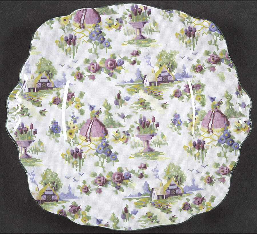 Lady Gay (Hampton, Countess, Green Trim) Square Handled Cake Plate by Royal Albert-1