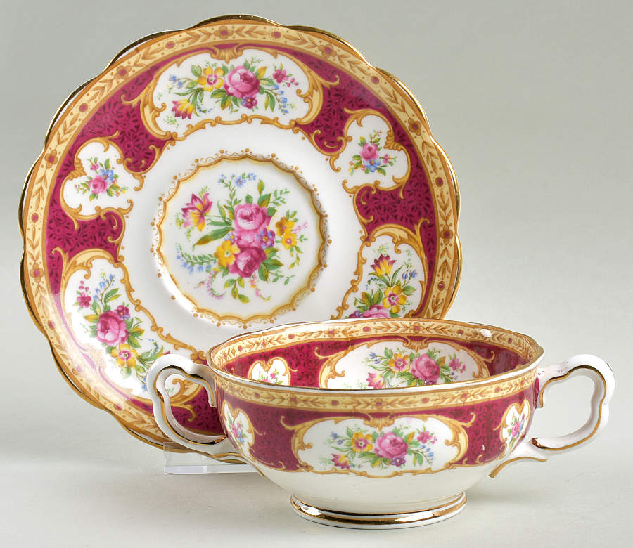 Lady Hamilton Footed Cream Soup Bowl & Saucer Set by Royal Albert-1