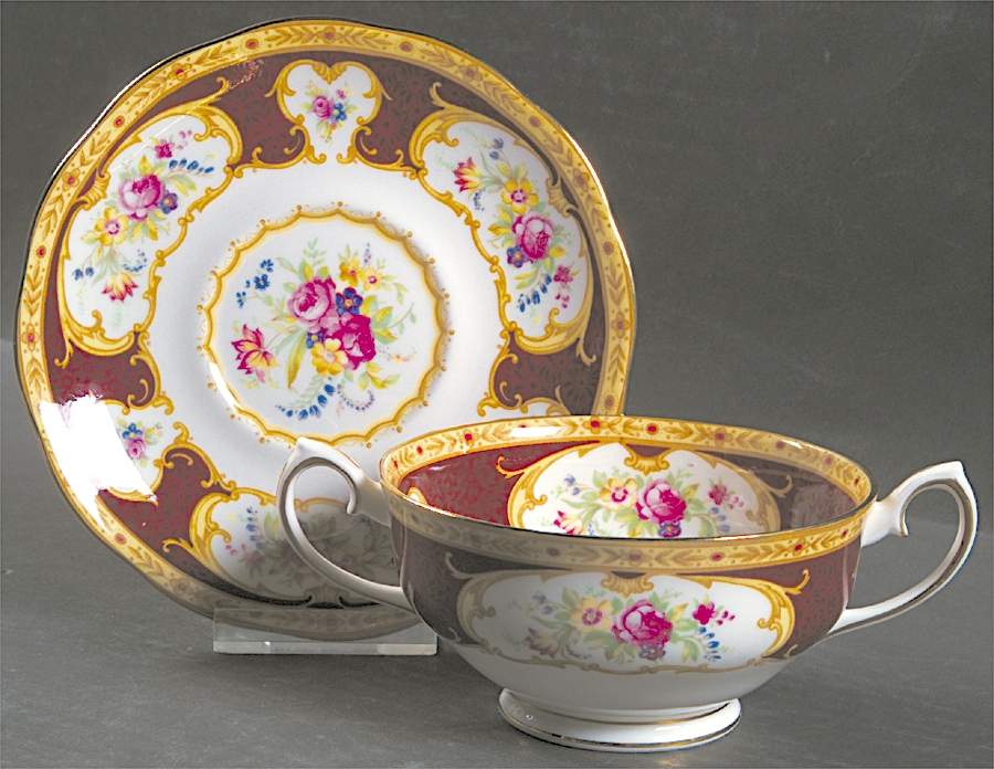 Lady Hamilton Footed Cream Soup Bowl & Saucer Set by Royal Albert-1