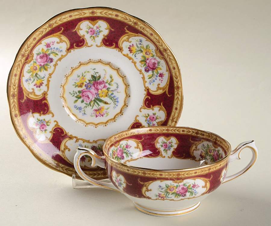 Lady Hamilton Footed Cream Soup Bowl & Saucer Set by Royal Albert-1