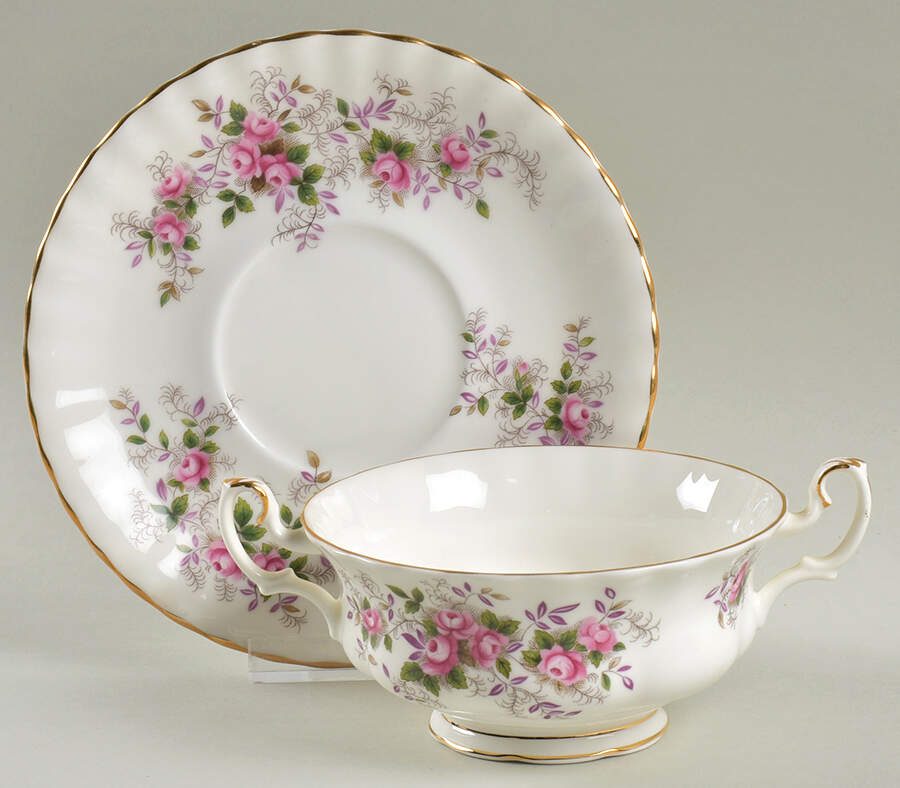 Lavender Rose Footed Cream Soup Bowl & Saucer Set by Royal Albert-1