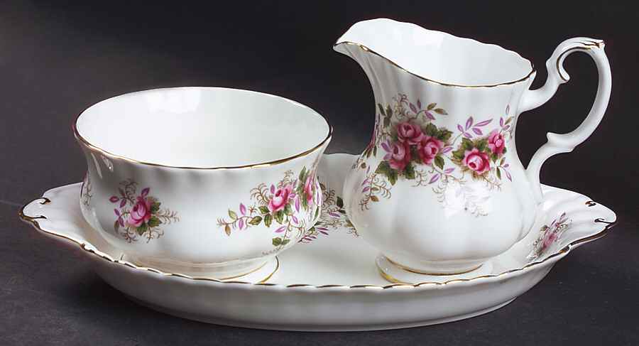 Lavender Rose Mini Creamer & Open Sugar with Tray by Royal Albert-1