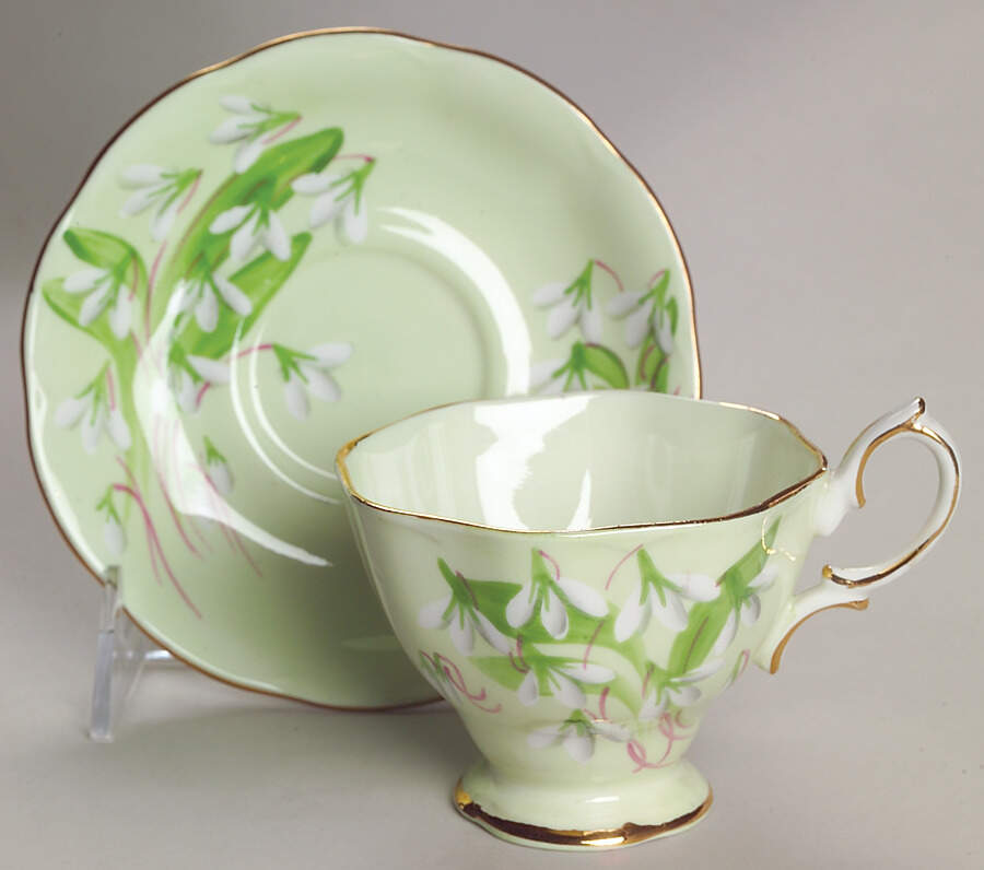 Laurentian Snowdrop Pale Green Footed Cup & Saucer Set by Royal Albert-1