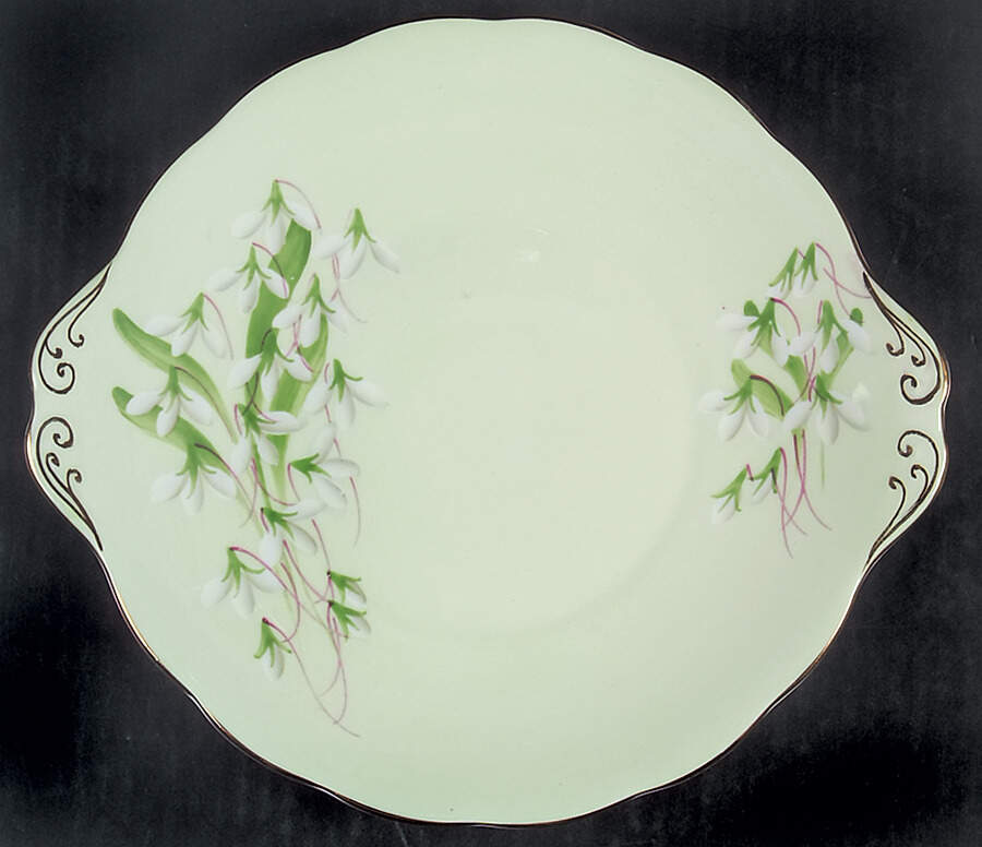 Laurentian Snowdrop Pale Green Handled Cake Plate by Royal Albert-1