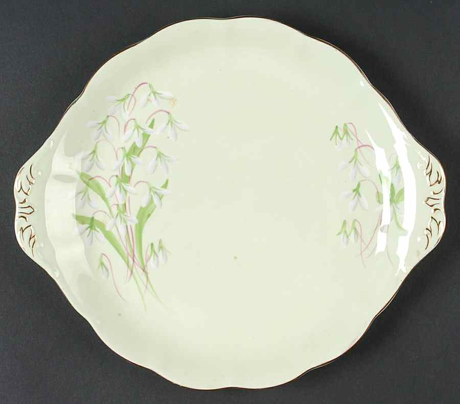 Laurentian Snowdrop Pale Green Handled Cake Plate by Royal Albert-1