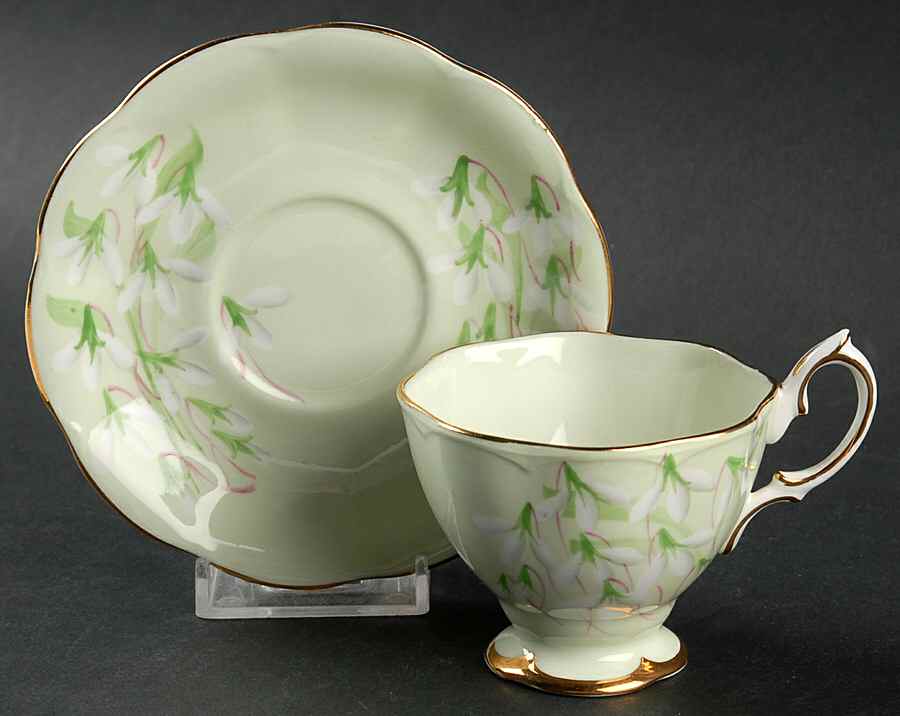 Laurentian Snowdrop Pale Green Footed Demitasse Cup & Saucer Set by Royal Albert-1