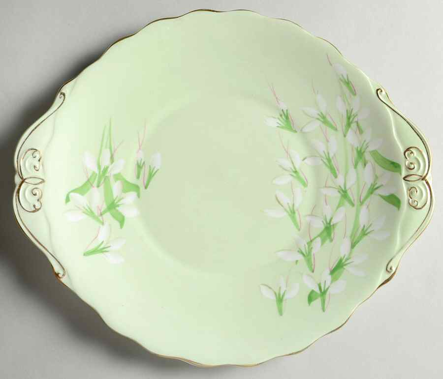 Laurentian Snowdrop Pale Green Handled Cake Plate by Royal Albert-1