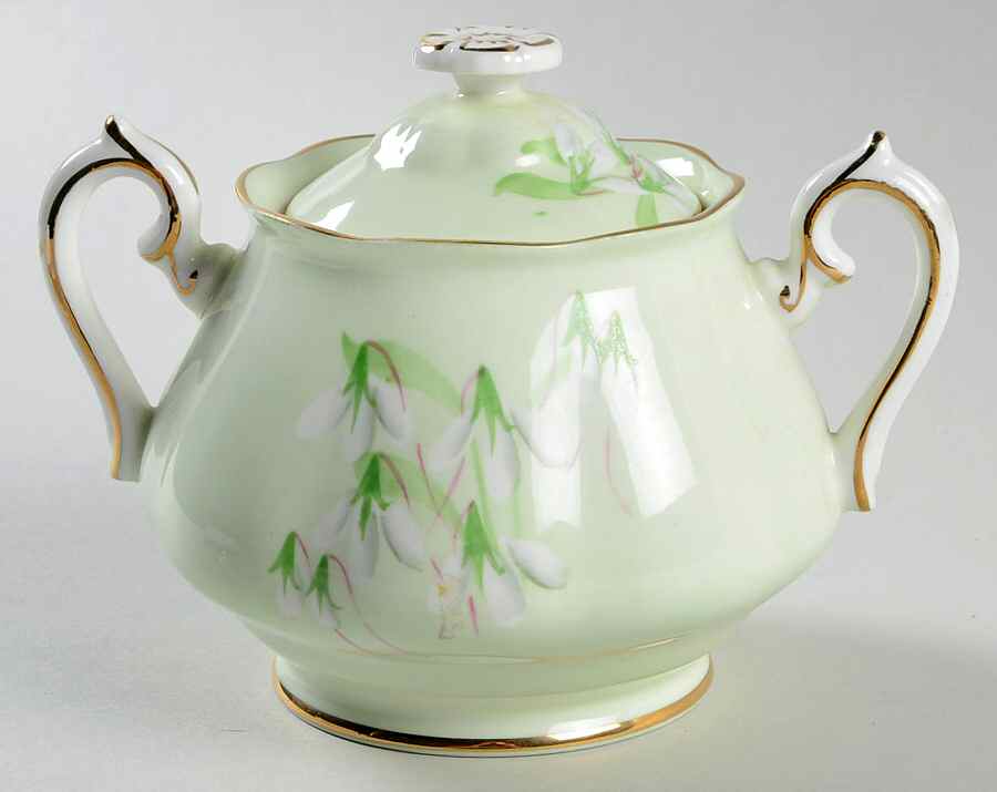 Laurentian Snowdrop Pale Green Sugar Bowl & Lid by Royal Albert-1