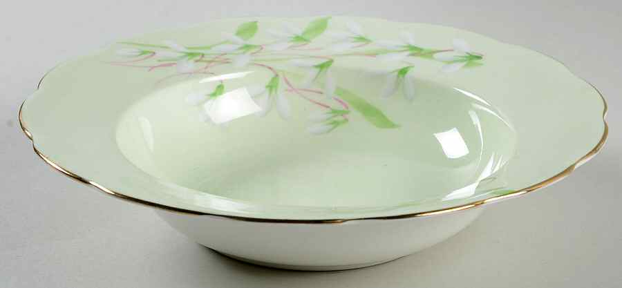 Laurentian Snowdrop Pale Green Rim Soup Bowl by Royal Albert-1