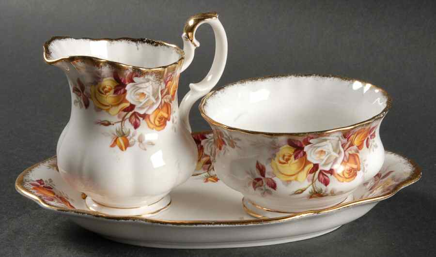 Lenora Mini Creamer & Open Sugar with Tray by Royal Albert-1