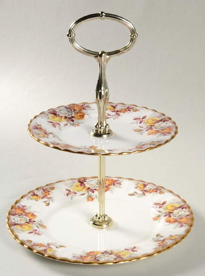 Lenora 2-Tiered Serving Tray (Salad & Bread/Butter Plate) by Royal Albert-1