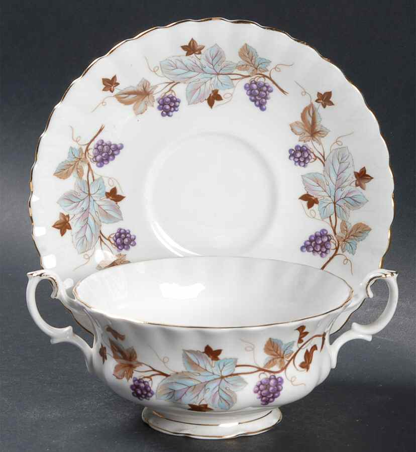 Lorraine Footed Cream Soup Bowl & Saucer Set by Royal Albert-1