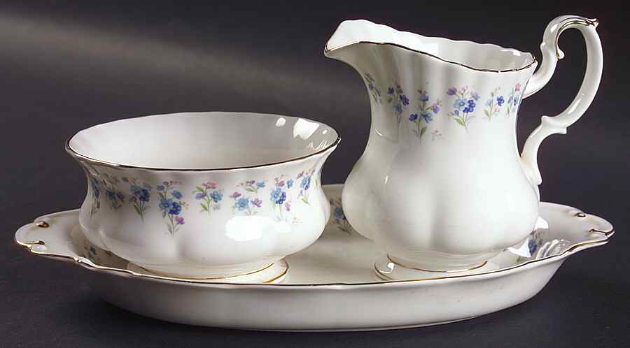 Memory Lane Creamer & Open Sugar with Tray by Royal Albert-1