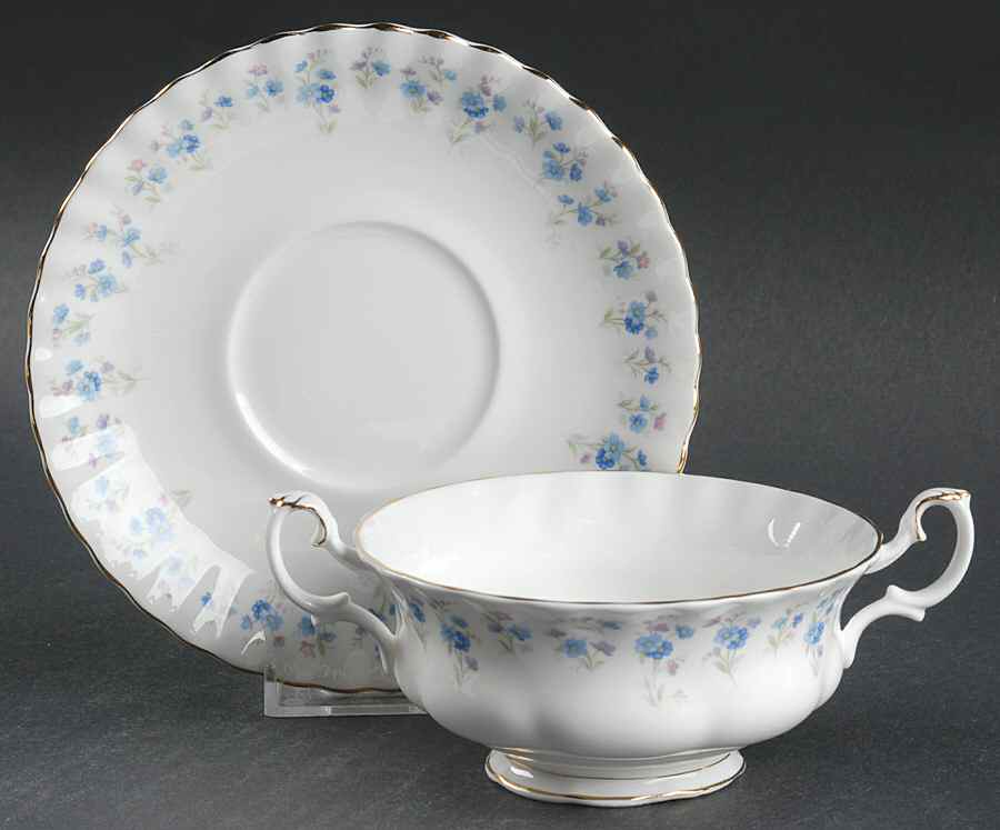 Memory Lane Footed Cream Soup Bowl & Saucer Set by Royal Albert-1