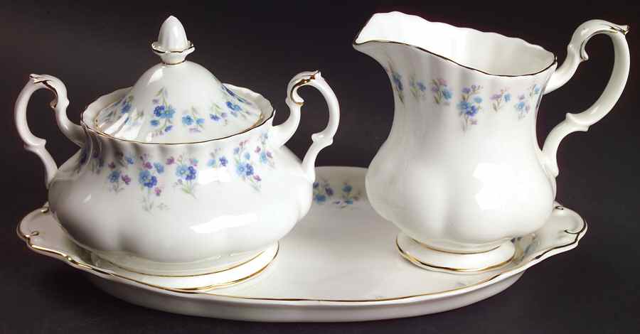 Memory Lane Creamer & Sugar with Lid & Tray Set by Royal Albert-1