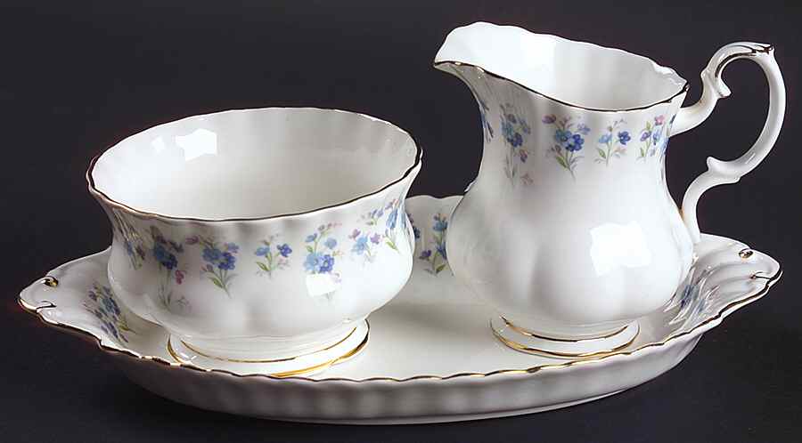 Memory Lane Mini Creamer & Open Sugar with Tray by Royal Albert-1
