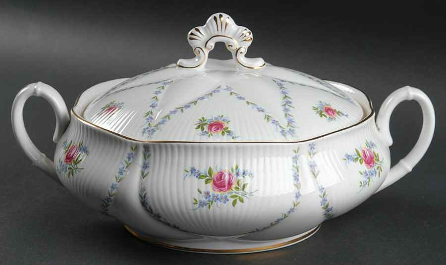 Minuet (Pink & Blue) Round Covered Vegetable by Royal Albert-1