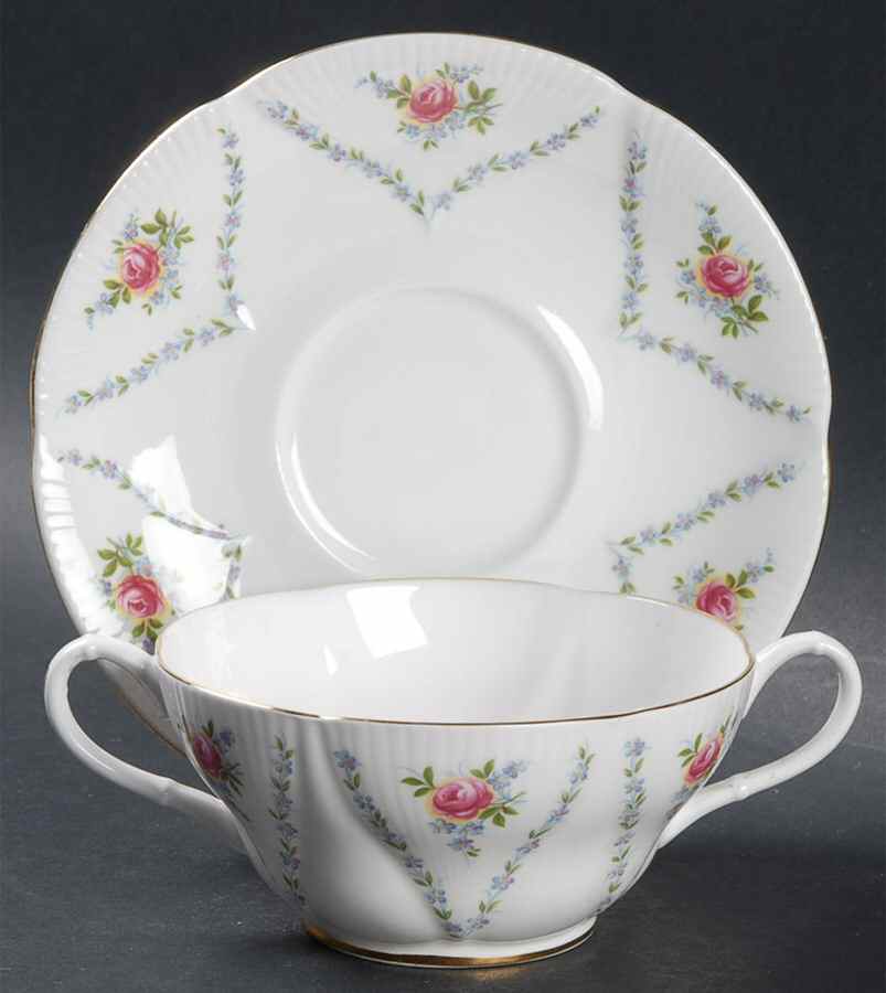 Minuet (Pink & Blue) Footed Cream Soup Bowl & Saucer Set by Royal Albert-1